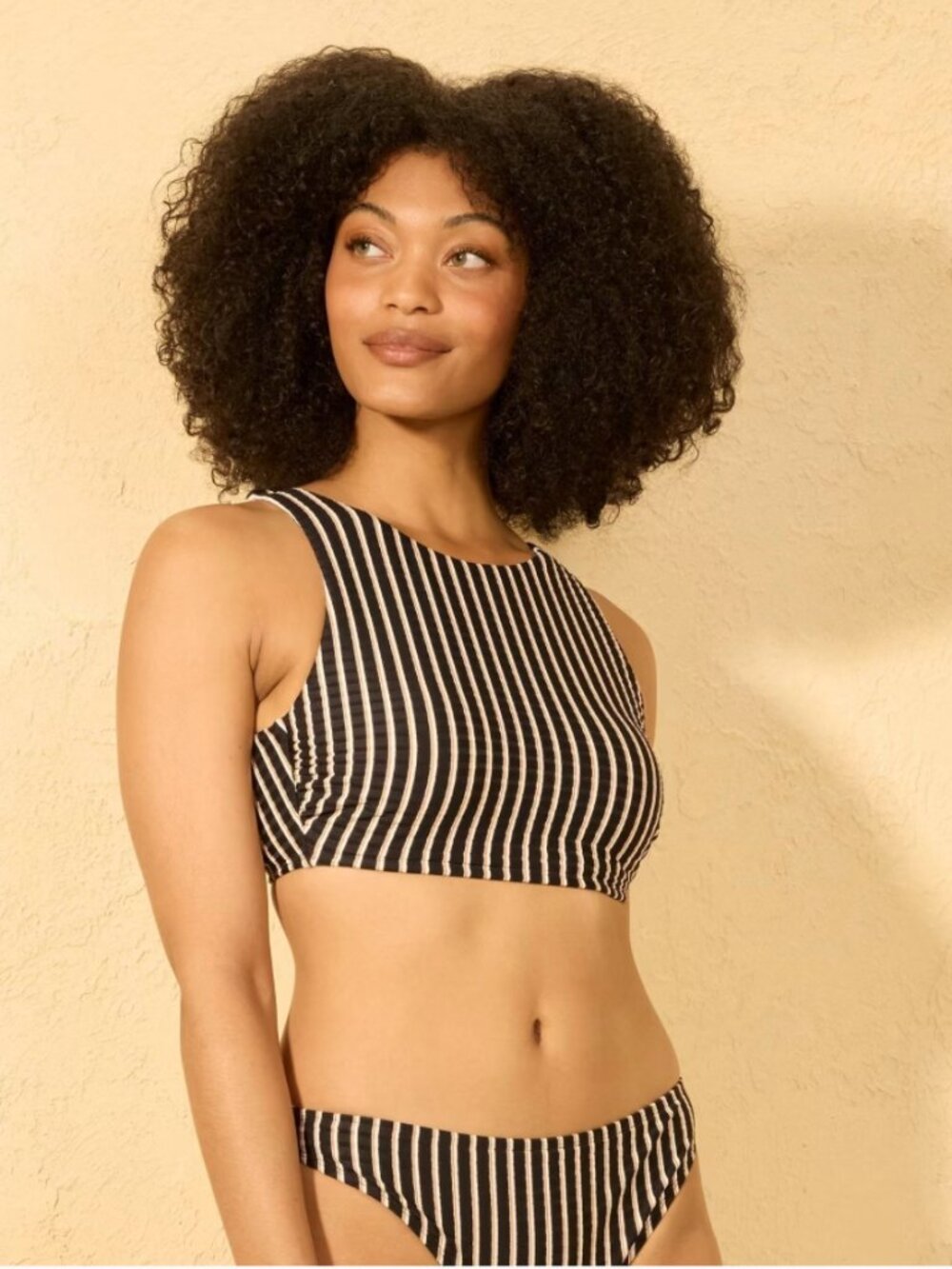 Shade Shore L Womens Bikini Top Striped Ribbed High Neck Multi